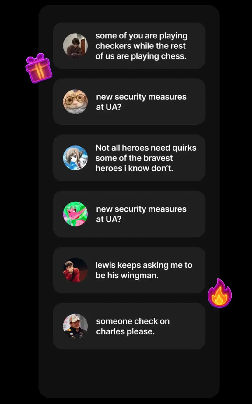 Screenshot of Status app showing character options